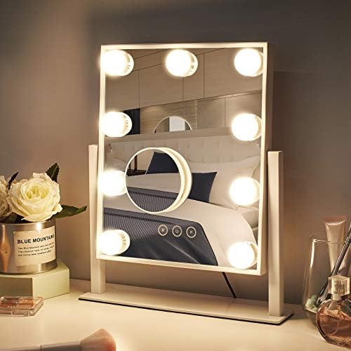 Vanity Mirror with Lights, Makeup Mirror with Lights,3 Color Lighting Modes Detachable 10X Magnification Mirror Touch Control,360°Rotation, White. - Image 9
