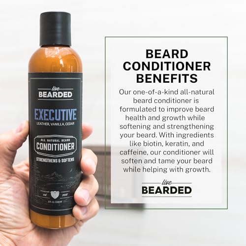Live Bearded Beard Conditioner, 8 fl oz - Strengthens and Softens Facial Hair - Made in the USA - All-Natural Ingredients with Biotin, Caffeine | Executive Scent - Cedar, Vanilla - Image 3