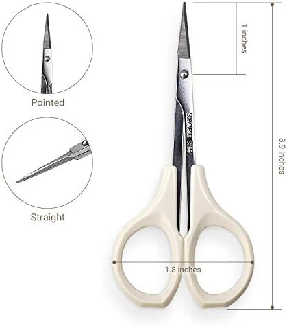 Eyebrow Scissors Self Care Tools Small Scissors for Facial, Nose, Eyebrow, Mustache, and Beard Hair Trimming & Grooming, Straight Edge, White Short Cap - Image 4