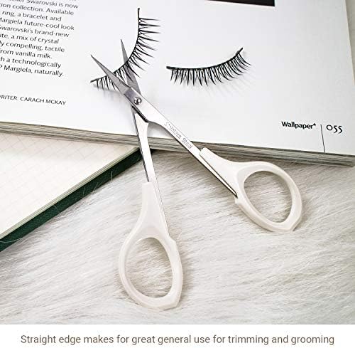 Eyebrow Scissors Self Care Tools Small Scissors for Facial, Nose, Eyebrow, Mustache, and Beard Hair Trimming & Grooming, Straight Edge, White Short Cap - Image 5