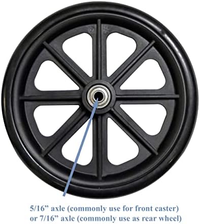 Caster Wheel, Hard Rubber Tire, 8" x 1"- 1 9/16" Hub Width; Fits Most Sunrise, Medline, Drive, Invacare, E&J, Guardian, ALCO & Other Manual Wheelchairs (Black, 5/16" Axle, Narrow Hub)One Pair - Image 3