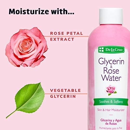 De La Cruz Rose Water and Glycerin for Face - Rosewater Facial Toner and Moisturizer for Skin and Hair 8 fl oz (236 mL) - 2 Bottles - Image 6