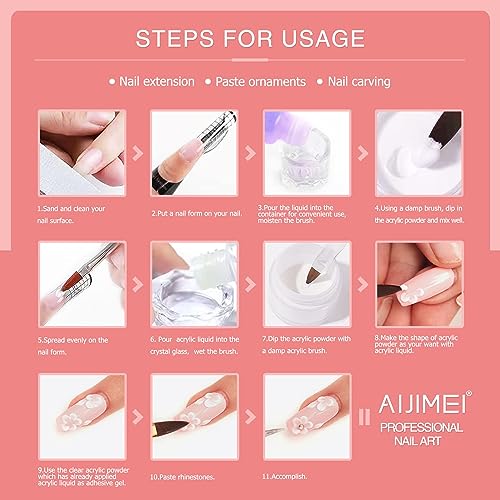 AIJIMEI Acrylic Nail Kit Acrylic Powder and Professional Liquid Monomer Acrylic Nail Tools Set Nail Extension Acrylic Nail System Nail Art Starter Kit - Image 7