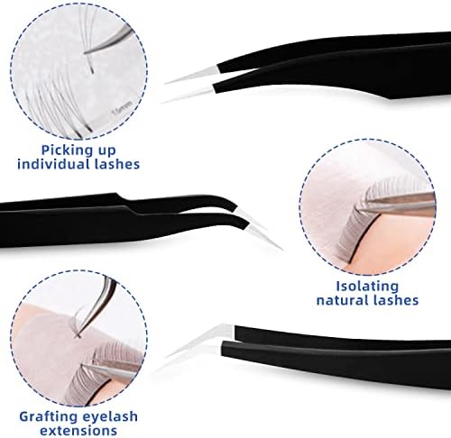 HengTianMei 8Pcs lash tweezers 3 Stainless Straight and 3 Curved Tip Eyelash Tweezers, With 2 Slant Pointed Precision Eyebrows Tweezers for eyelash extensions, Facial Hair, and Ingrown Hair Removal - Image 2