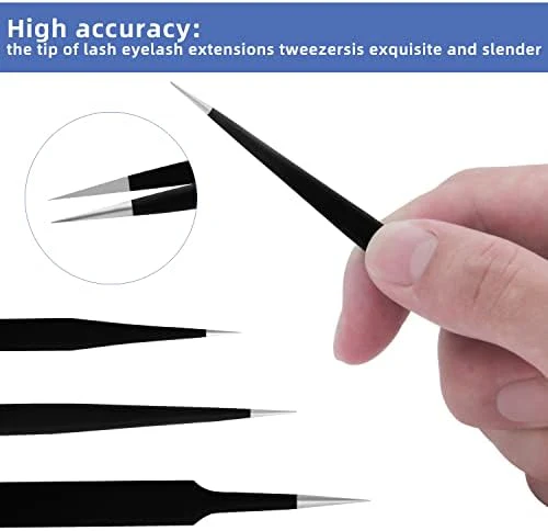HengTianMei 8Pcs lash tweezers 3 Stainless Straight and 3 Curved Tip Eyelash Tweezers, With 2 Slant Pointed Precision Eyebrows Tweezers for eyelash extensions, Facial Hair, and Ingrown Hair Removal - Image 6