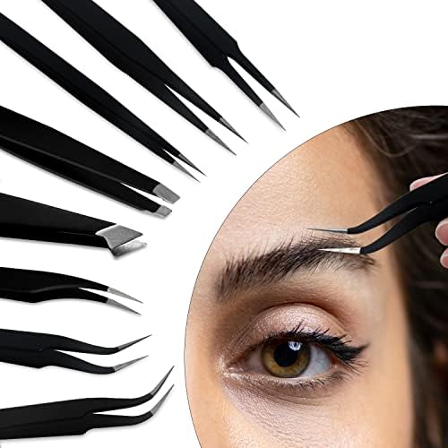 HengTianMei 8Pcs lash tweezers 3 Stainless Straight and 3 Curved Tip Eyelash Tweezers, With 2 Slant Pointed Precision Eyebrows Tweezers for eyelash extensions, Facial Hair, and Ingrown Hair Removal - Image 7