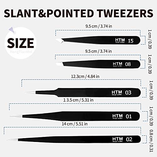 HengTianMei 8Pcs lash tweezers 3 Stainless Straight and 3 Curved Tip Eyelash Tweezers, With 2 Slant Pointed Precision Eyebrows Tweezers for eyelash extensions, Facial Hair, and Ingrown Hair Removal - Image 8