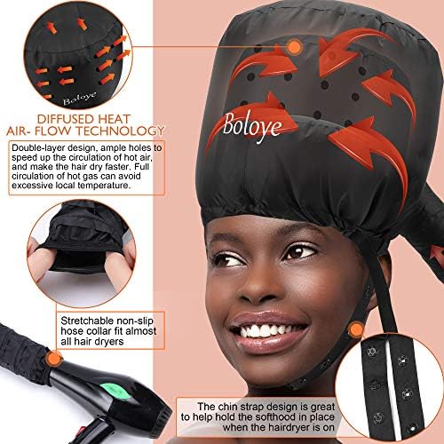 Hair Dryer Bonnet, Large Bonnet Hooded Hair Dryer Attachment for Speeds Up Drying Time & Deep Conditioning, Fits All Head Sizes & All Hair Styling, for Women Long Curly Braid Hair (Black, Universal) - Image 3
