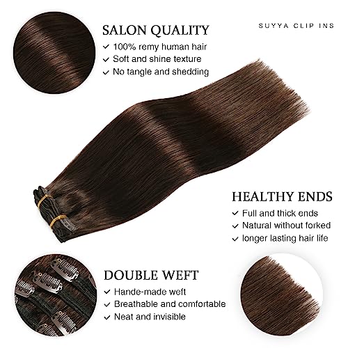 SUYYA Clip in Hair Extensions Real Human Hair,Human Hair Extensions Clip ins Straight Human Hair Clip ins Double Weft Hair Extensions Clip ins 7pcs 120g(18 inches #2 Darkest Brown) - Image 3