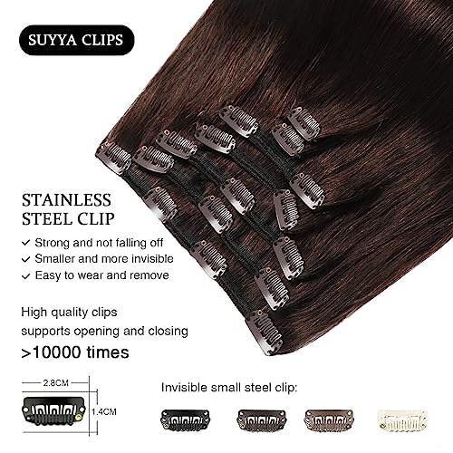 SUYYA Clip in Hair Extensions Real Human Hair,Human Hair Extensions Clip ins Straight Human Hair Clip ins Double Weft Hair Extensions Clip ins 7pcs 120g(18 inches #2 Darkest Brown) - Image 4