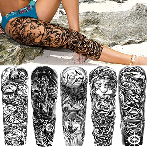 FANRUI 24 Sheets Cool Super Large Full Arm Temporary Tattoo Sleeve For Men with 8 Sheets For Women Thigh, 16 Sheets Flower Eagle Compass Adults Tribal Tiger Tatoo - Image 2