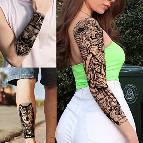 FANRUI 24 Sheets Cool Super Large Full Arm Temporary Tattoo Sleeve For Men with 8 Sheets For Women Thigh, 16 Sheets Flower Eagle Compass Adults Tribal Tiger Tatoo - Image 4