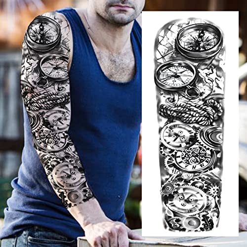 FANRUI 24 Sheets Cool Super Large Full Arm Temporary Tattoo Sleeve For Men with 8 Sheets For Women Thigh, 16 Sheets Flower Eagle Compass Adults Tribal Tiger Tatoo - Image 5