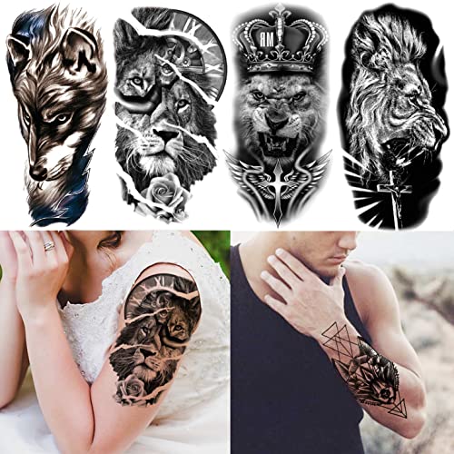 FANRUI 24 Sheets Cool Super Large Full Arm Temporary Tattoo Sleeve For Men with 8 Sheets For Women Thigh, 16 Sheets Flower Eagle Compass Adults Tribal Tiger Tatoo - Image 6
