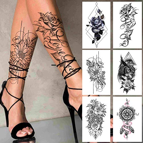 FANRUI 24 Sheets Cool Super Large Full Arm Temporary Tattoo Sleeve For Men with 8 Sheets For Women Thigh, 16 Sheets Flower Eagle Compass Adults Tribal Tiger Tatoo - Image 7