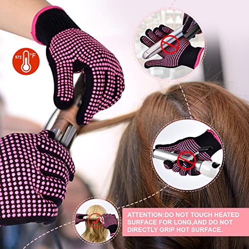 MORGLES Heat Resistant Gloves, 2 Pcs Professional Heat Gloves for Hair Styling Silicone Hot Mat 6 Pcs Hair Clips and 2 Pcs Styling Comb for Curling Iron Wands Flat Iron - Image 3