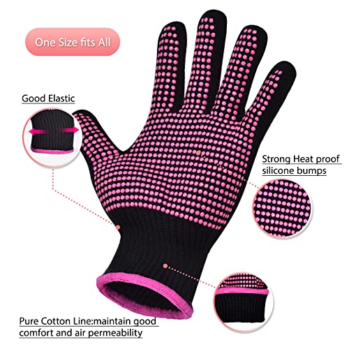 MORGLES Heat Resistant Gloves, 2 Pcs Professional Heat Gloves for Hair Styling Silicone Hot Mat 6 Pcs Hair Clips and 2 Pcs Styling Comb for Curling Iron Wands Flat Iron - Image 4