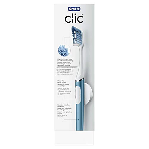 Oral-B Clic Toothbrush, Alaska Blue, with 2 Replaceable Heads and Magnetic Toothbrush Holder - Image 2