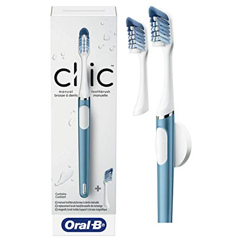 Oral-B Clic Toothbrush, Alaska Blue, with 2 Replaceable Heads and Magnetic Toothbrush Holder - Image 4