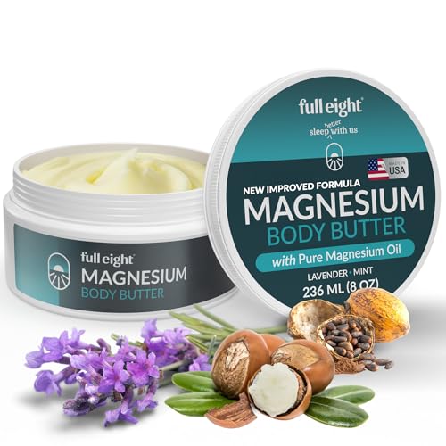 Magnesium Body Butter – New Improved Formula, Quick Ease for Tensed Legs, Tight Muscles & Sleep, Organic Ingredients with Pure Magnesium Oil, Topical Cream, 8oz