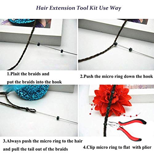 Orgrimmar Hair Extension Tool Kit Hair Extension Remove Pliers Pulling Hook 500 PCS Micro Silicone Rings Bead Device Tool Kits for Professional Hair Styling Tools Accessory (Wine Red) - Image 2
