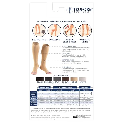Truform 20-30 mmHg Compression Microfiber Stockings for Men and Women, Knee High Length, Open Toe, Black, Large - Image 4