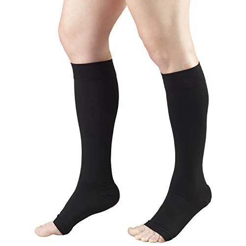 Truform 20-30 mmHg Compression Microfiber Stockings for Men and Women, Knee High Length, Open Toe, Black, Large - Image 5