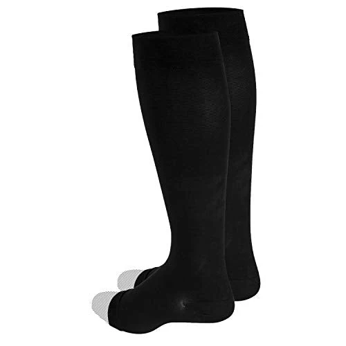 Truform 20-30 mmHg Compression Microfiber Stockings for Men and Women, Knee High Length, Open Toe, Black, Large - Image 6