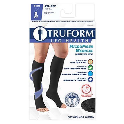 Truform 20-30 mmHg Medical Compression Stockings, Smooth Stretch Microfiber, Knee High, Open Toe, Beige, Medium - Image 2