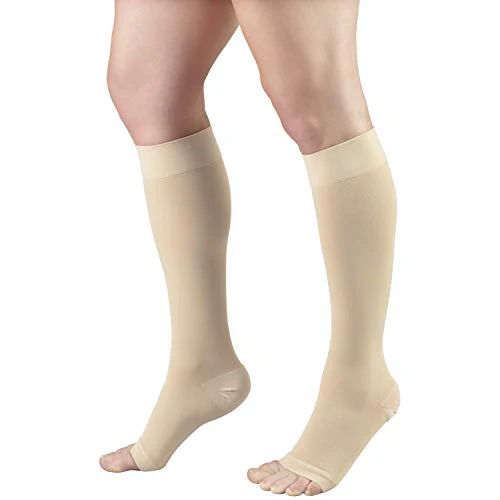 Truform 20-30 mmHg Medical Compression Stockings, Smooth Stretch Microfiber, Knee High, Open Toe, Beige, Medium - Image 4