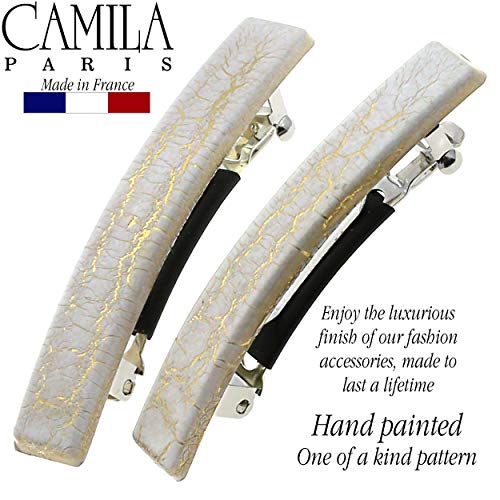 Camila Paris CP3029 French Hair Barrette Clip for Girls, Set of 2 White Rubberized Metal Clasp Strong Hold Grip Hair Clips for Women, No Slip Durable Styling Girls Hair Accessories, Made in France - Image 2