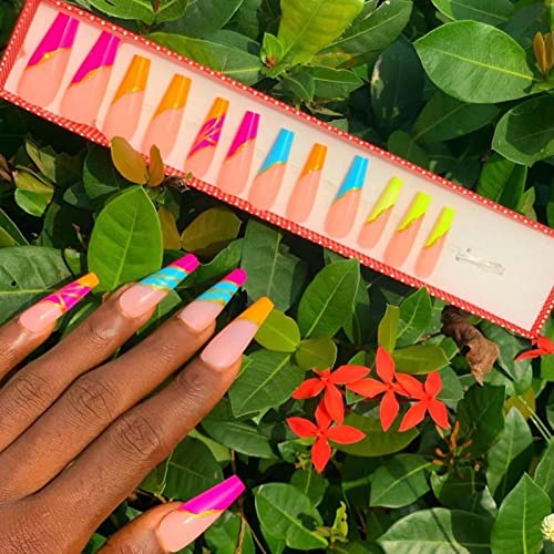 Long Fake Nails Tips - Coffin Luxury Press on Nails Pink Acrylic Ballerina Reusable False Nails for Women and Girls 24Pcs - Image 3