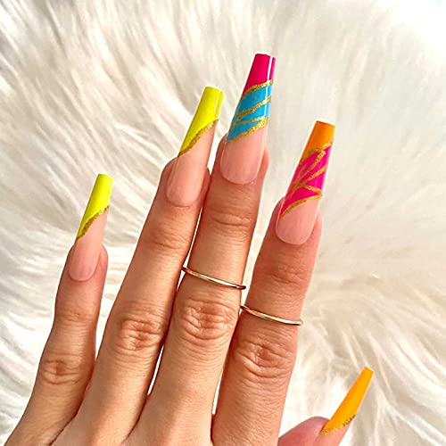 Long Fake Nails Tips - Coffin Luxury Press on Nails Pink Acrylic Ballerina Reusable False Nails for Women and Girls 24Pcs - Image 7