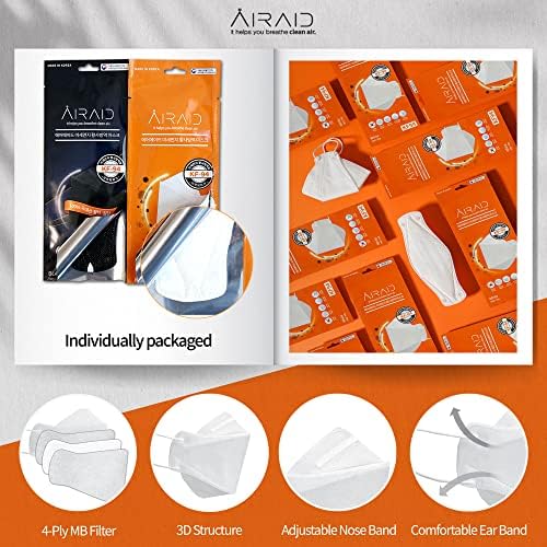 AIRAID-KF94 [Individually Wrapped] - Made in Korea, 4-Layer Filter, 3D Face Mask, Black, White, Adult and Older Teens - Image 2