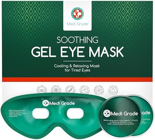 Medi Grade Cooling Eye Mask for Puffy Eyes, Allergies, Sinuses - Reusable Gel Eye Mask and Cooling Eye Pads with Thermo-Bag for Dark Circles, Hangovers and Migraine Relief - Cold Eye Mask