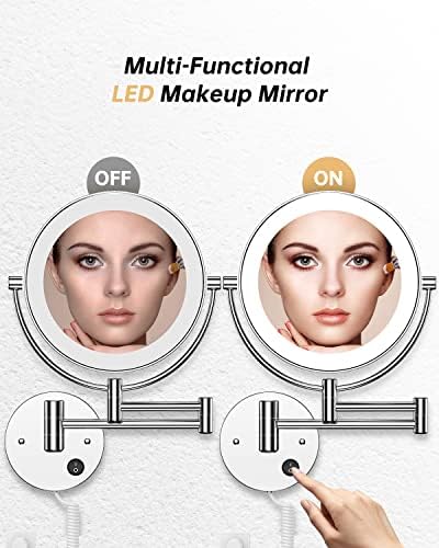 Gospire 8.5" Wall Mounted Lighted Magnifying Mirror, 1X/10X Double-Sided Magnification Round LED Cosmetic Vanity Bathroom Mirror Extendable Arm 360° Swivel for Shaving Makeup - Image 3
