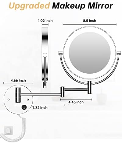 Gospire 8.5" Wall Mounted Lighted Magnifying Mirror, 1X/10X Double-Sided Magnification Round LED Cosmetic Vanity Bathroom Mirror Extendable Arm 360° Swivel for Shaving Makeup - Image 5