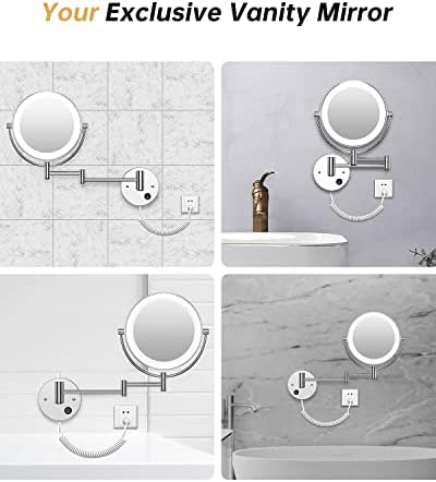 Gospire 8.5" Wall Mounted Lighted Magnifying Mirror, 1X/10X Double-Sided Magnification Round LED Cosmetic Vanity Bathroom Mirror Extendable Arm 360° Swivel for Shaving Makeup - Image 7