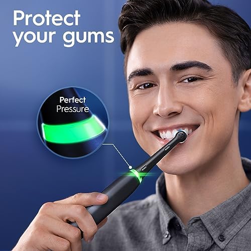 Oral-B iO Series 6 Rechargeable Electric Toothbrush with Visible Pressure Sensor to Protect Gums, 2 Minute Timer, 5 Cleaning Settings, 1 Replacement Toothbrush Head, and Travel Case, Black - Image 3