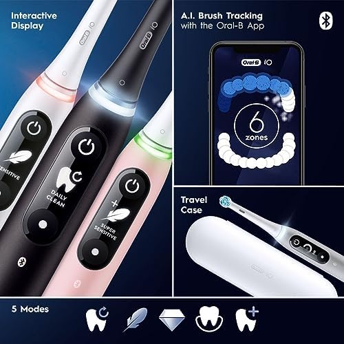 Oral-B iO Series 6 Rechargeable Electric Toothbrush with Visible Pressure Sensor to Protect Gums, 2 Minute Timer, 5 Cleaning Settings, 1 Replacement Toothbrush Head, and Travel Case, Black - Image 6