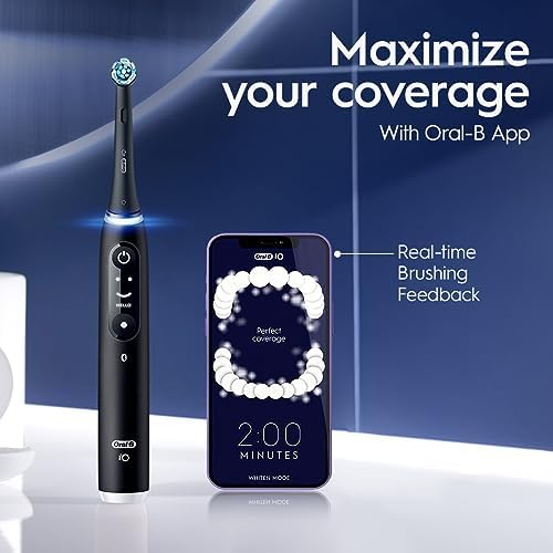 Oral-B iO Series 6 Rechargeable Electric Toothbrush with Visible Pressure Sensor to Protect Gums, 2 Minute Timer, 5 Cleaning Settings, 1 Replacement Toothbrush Head, and Travel Case, Black - Image 7
