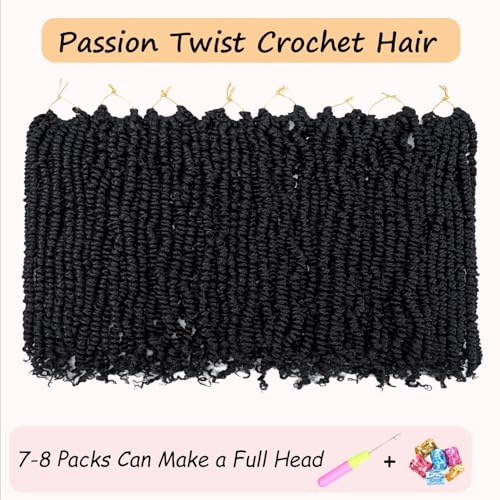 8 Packs Passion Twist Hair 12 Inch Pre-twisted Passion Twist Crochet Hair Pre-looped Crochet Braids Hair for Women Passion Twists Braiding Hair Synthetic Hair Extensions (12Strands/Pack; 1B#) - Image 2