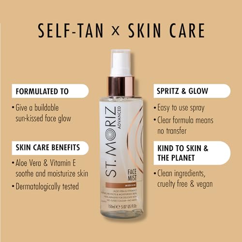 St. Moriz Advanced Self Tanner Face Mist, Sunless Tanning Spray (Medium, 5.07 Fl Oz) - Quick Tan Clear Bronzing Spray with Aloe Vera & Vitamin E – Gradual Self Tan for Face - Fake Tan Spray - Image 2