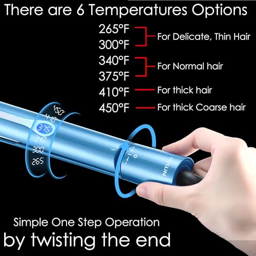 NITION Nano Titanium Hair Straightener 1" Heating Plate Smooth Straightening Flat Iron for Hair. LCD 265-450°F Adjustable for All Hair Type. Travel Pouch Bag Included. MCH Fast Heating Up. Blue - Image 4
