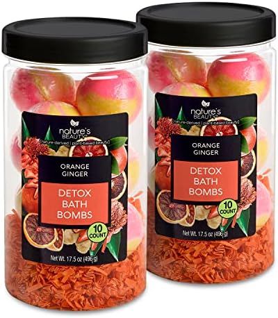 Nature's Beauty Orange Ginger Detox Bath Bomb Gift Set Multi-Pack - Luxury Fizzy Spa Bomb w/Citrus + Woodsy Patchouli Scent Made with Coconut Oil & Witch Hazel, 17.5 oz | 10 ct ea (2 Pack)