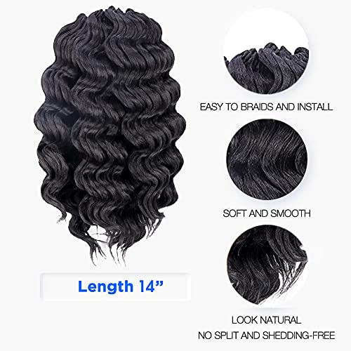 ToyoTree Ocean Wave Crochet Hair - 14 Inch 8 Packs Natural Black Mid-Length Curly Deep Wave Crochet Hair, Synthetic Ocean Wave Braiding Hair Extensions (14 Inch,1B-8P) - Image 3