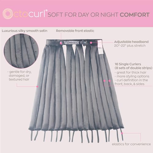 Octocurl Satin Hair Curlers - Heatless Curls Overnight - Headband Curlers for Extra Long Hair (Satin - Black) - Image 2