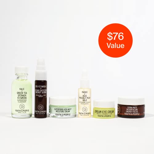 Youth To The People The Youth System Set, 6-Pc Superfood Antioxidant Skincare Giftset, Mini Travel Essentials with Cleanser, Face Oil, Moisturizer, Serum, Facial Mask, and Eye Cream, All Skin Types - Image 2