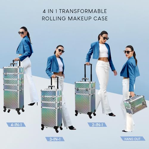 Stagiant Rolling Makeup Train Case Large Storage Cosmetic Trolley 4 in 1 Large Capacity Trolley Makeup Travel Case with Key Swivel Wheels Salon Barber Case Traveling Cart Trunk - Image 3