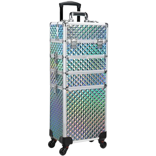 Stagiant Rolling Makeup Train Case Large Storage Cosmetic Trolley 4 in 1 Large Capacity Trolley Makeup Travel Case with Key Swivel Wheels Salon Barber Case Traveling Cart Trunk - Image 8